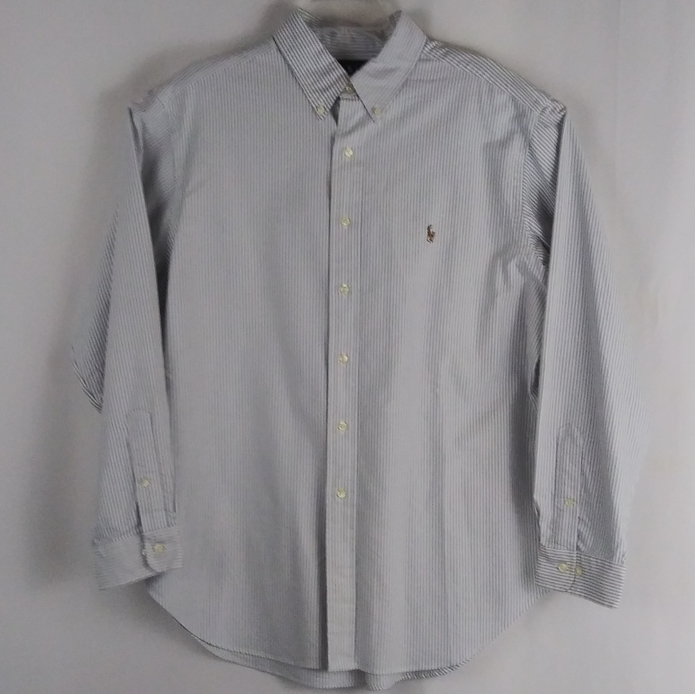 Ralph Lauren Classic Fit white stripe button Up shirt men size 17 34/35